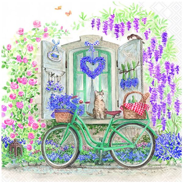 Servietten Lunch 33x33cm 3-Lagig 20 Servietten Fahrrad Katze Blumen Napkin 33 Bike with basket