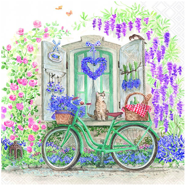 Servietten Lunch 33x33cm 3-Lagig 20 Servietten Fahrrad Katze Blumen Napkin 33 Bike with basket