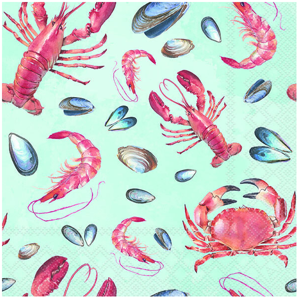 Servietten Lunch 33x33cm 3-Lagig 20 Servietten Hummer Krabben blau Napkin 33 Sea life aqua