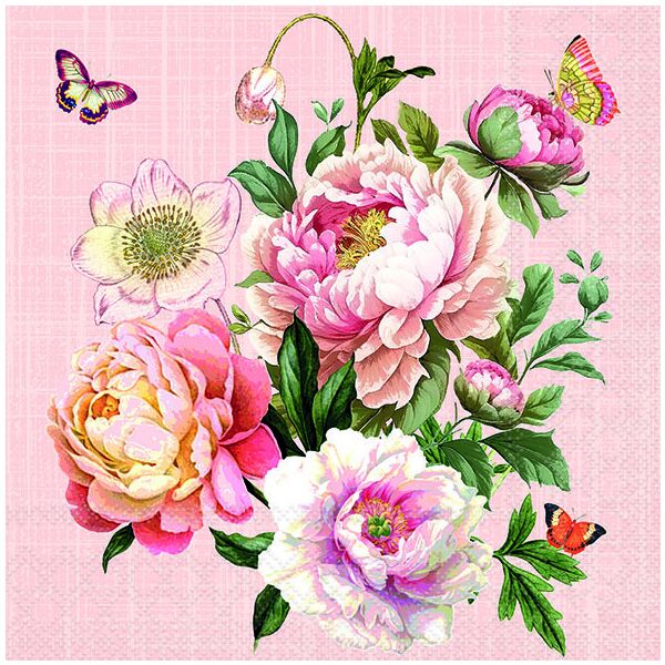 Servietten Lunch 33x33cm 3-Lagig 20 Servietten Rosenstrauch rosa Napkin 33 Peony bouquet