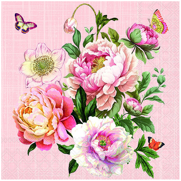 Servietten Lunch 33x33cm 3-Lagig 20 Servietten Rosenstrauch rosa Napkin 33 Peony bouquet