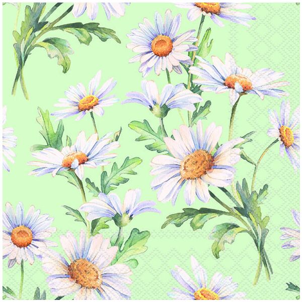 Servietten Lunch 33x33cm 3-Lagig 20 Servietten Gänseblümchen grün Napkin 33 Beautiful daisies green
