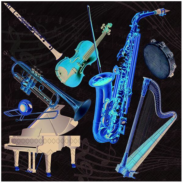 Servietten Lunch 33x33cm 3-Lagig 20 Servietten Musikinstrumente Napkin 33 Music instruments