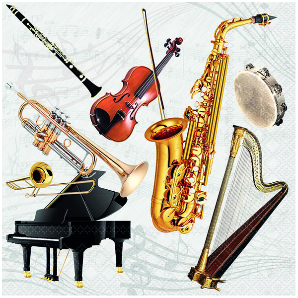 Servietten Lunch 33x33cm 3-Lagig 20 Servietten Musikinstrumente Napkin 33 Music instruments