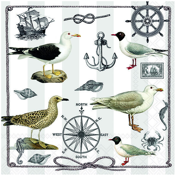 Servietten Lunch 33x33cm 3-Lagig 20 Servietten Seevögel Anker Schiff Napkin 33 Maritime items