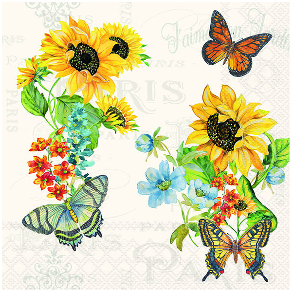 Servietten Lunch 33x33cm 3-Lagig 20 Servietten Sonnenblumen Napkin 33 Charming sunflowers