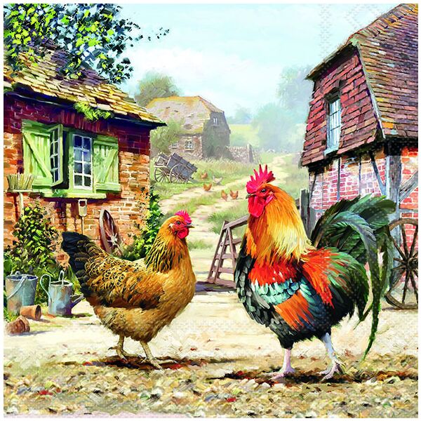 Servietten Lunch 33x33cm 3-Lagig 20 Servietten Hühnerfarm Napkin 33 Rooster ranch
