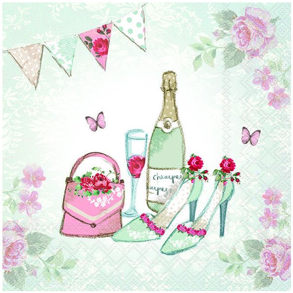 Servietten Lunch 33x33cm 3-Lagig 20 Servietten Schuhe Tasche Champagner Napkin 33 Celebrate in style