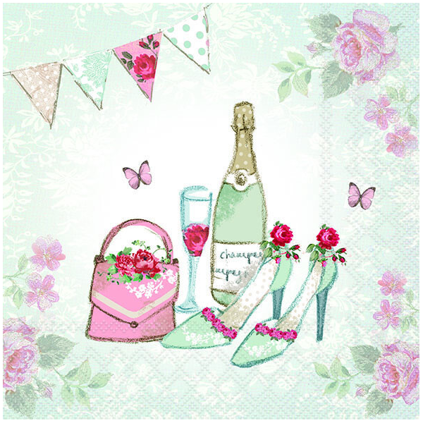 Servietten Lunch 33x33cm 3-Lagig 20 Servietten Schuhe Tasche Champagner Napkin 33 Celebrate in style
