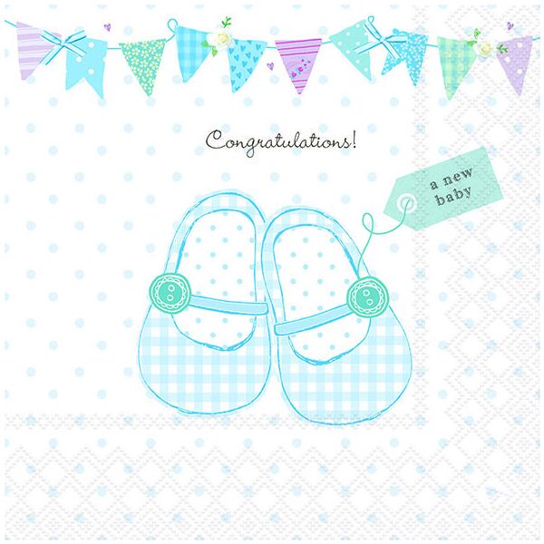 Servietten Lunch 33x33cm 3-Lagig 20 Servietten Baby Junge Schuhe Napkin 33 Baby shoes blue