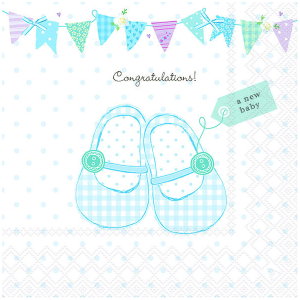 Servietten Lunch 33x33cm 3-Lagig 20 Servietten Baby Junge Schuhe Napkin 33 Baby shoes blue