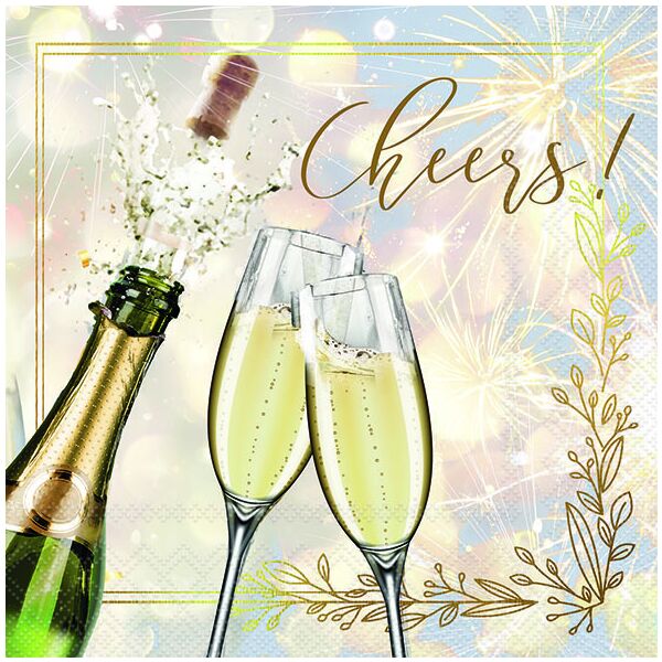 Servietten Lunch 33x33cm 3-Lagig 20 Servietten Cheers Sektgläser Champagner Silvester Napkin 33 Popping bottle