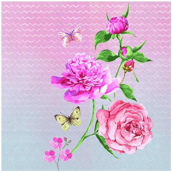Servietten Lunch 33x33cm 3-Lagig 20 Servietten Rose Schmetterlinge Napkin 33 Evie