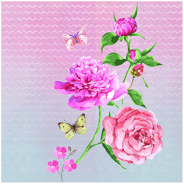 Servietten Lunch 33x33cm 3-Lagig 20 Servietten Rose Schmetterlinge Napkin 33 Evie