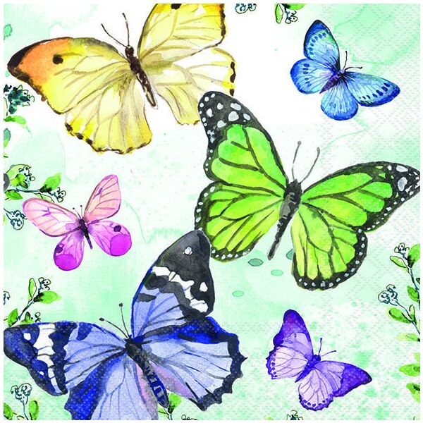 Servietten Lunch 33x33cm 3-Lagig 20 Servietten Schmetterlinge grün Napkin 33 Fluttering butterflies aqua