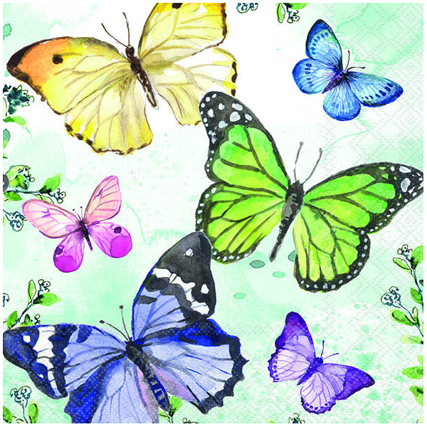 Servietten Lunch 33x33cm 3-Lagig 20 Servietten Schmetterlinge grün Napkin 33 Fluttering butterflies aqua