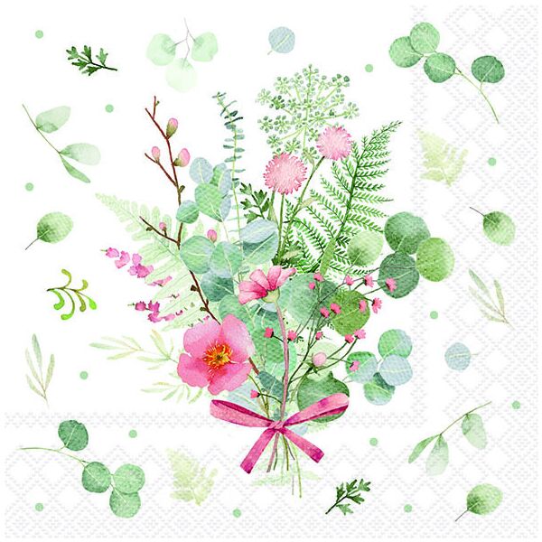 Servietten Lunch 33x33cm 3-Lagig 20 Servietten Farn Blumen Eukalyptus Napkin 33 Eucalyptus and fern bouquet
