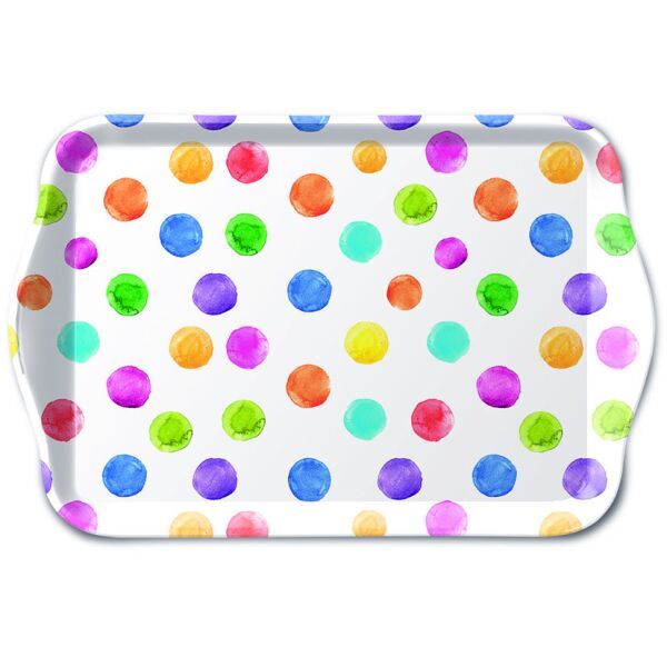 Serviertablett aus Melamin bunte Punkte Tray melamine 13x21 cm Polka dots white