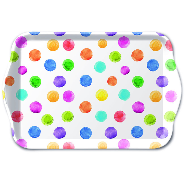 Serviertablett aus Melamin bunte Punkte Tray melamine 13x21 cm Polka dots white