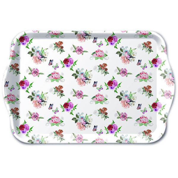 Serviertablett aus Melamin Röschen Tray melamine 13x21 cm Charlotte white