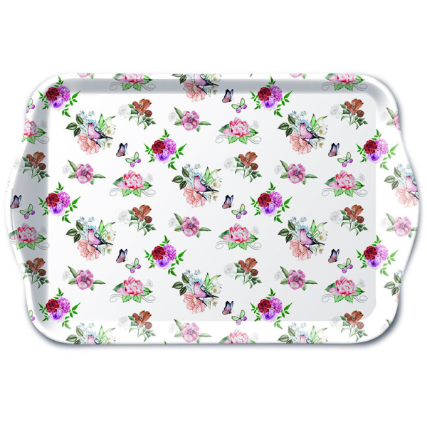Serviertablett aus Melamin Röschen Tray melamine 13x21 cm Charlotte white