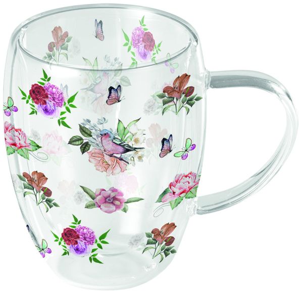 Doppelwandiger Glasbecher Ø 8,5 h 11 cm Röschen Double-walled glass 0.35 L Charlotte white