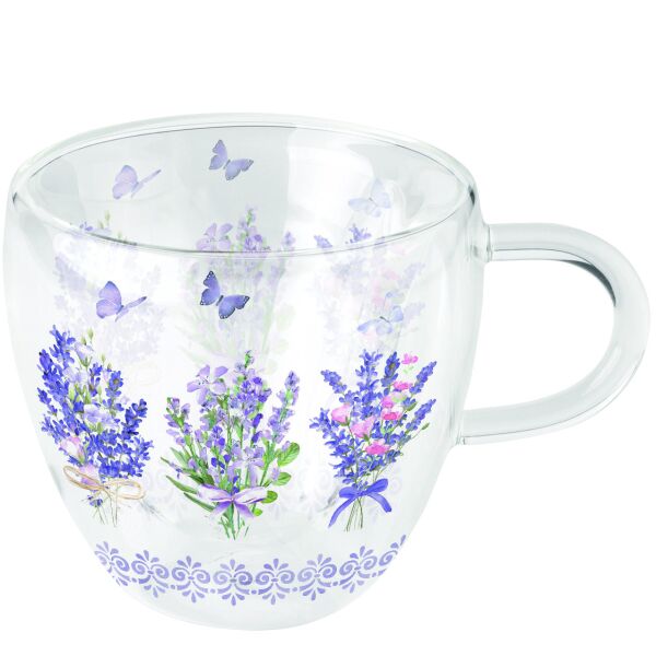 Doppelwandiger Glasbecher Ø 10 h 9,5 cm Lawendel Flieder Double-walled glass 0.2 L Lovely lavender white