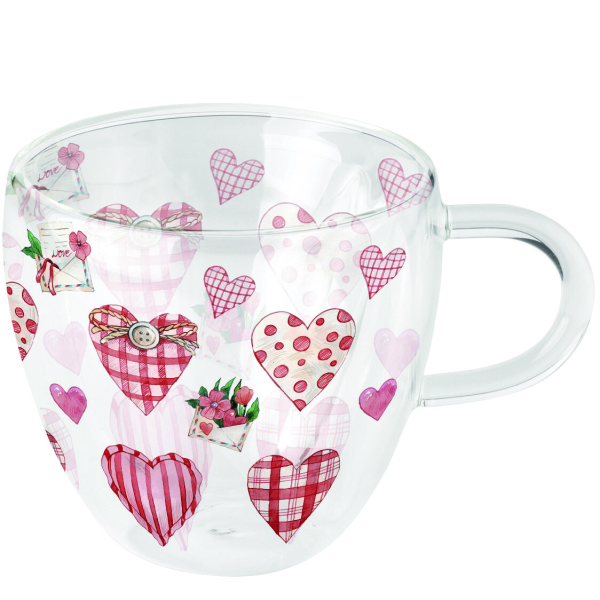 Doppelwandiger Glasbecher Ø 10 h 9,5 cm Herzen Blumen Valentinstag Muttertag Liebe Double-walled glass 0.2 L Lovely hearts