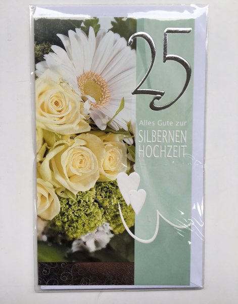Silberhochzeit - 25. Hochzeitstag  - Glückwunschkarte zur Silberhochzeit im Format 10 x 16,9 cm mit Umschlag - UVP: € 1,00