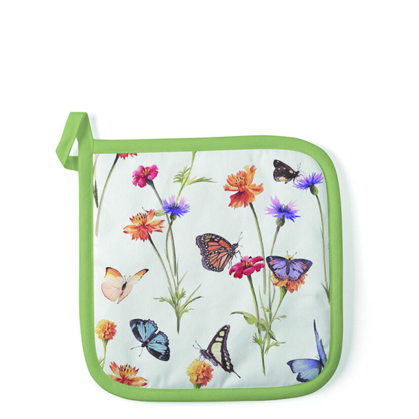 A Topflappen 20x20cm Schmetterlingsgarten Potholder Butterfly garden white