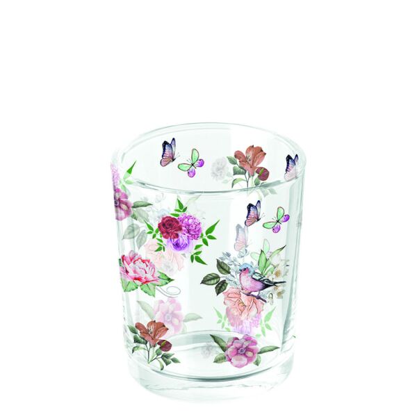 Teelichtglas bedruckt Ø 5,5 h 6,6 cm Röschen Tea light holder Charlotte white