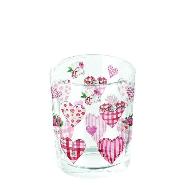 Teelichtglas bedruckt Ø 5,5 h 6,6 cm Herzen Blumen Valentinstag Muttertag Liebe Tea light holder Lovely hearts