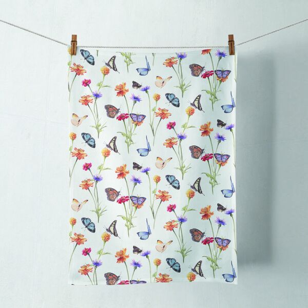 Geschirrtuch Küchenhandtuch 50x70cm Schmetterlingsgarten Kitchen towel Butterfly garden white