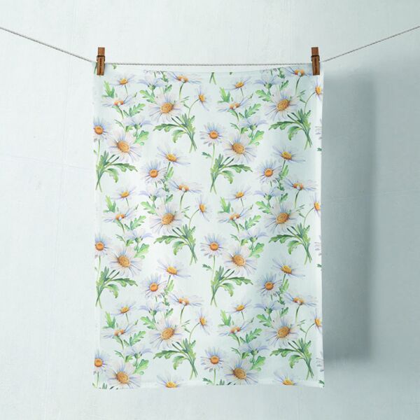 A Geschirrtuch Küchenhandtuch 50x70cm Gänseblümchen weiß Kitchen towel Beautiful daisies white