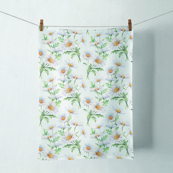 A Geschirrtuch Küchenhandtuch 50x70cm Gänseblümchen weiß Kitchen towel Beautiful daisies white