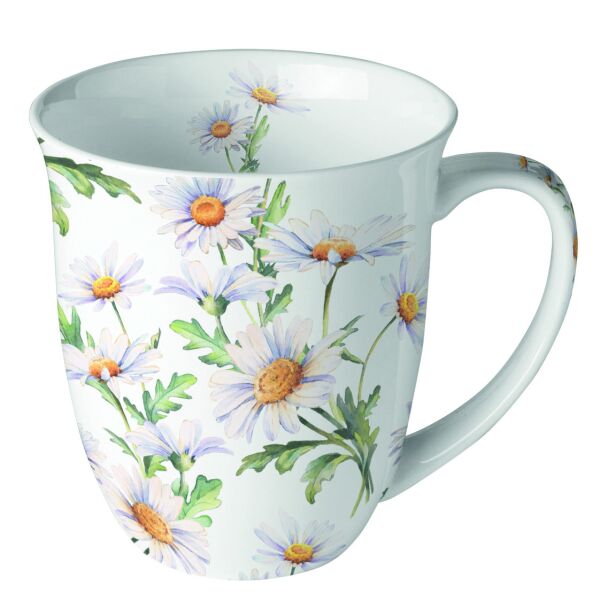 Becher Ø 10cm Höhe 10,5 cm Gänseblümchen weiß Mug 0.4 L Beautiful daisies white