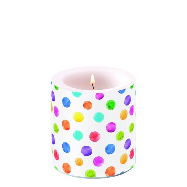 Kerze Ø 7,5cm Höhe 9 cm bunte Punkte Candle small Polka dots white