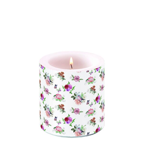 Kerze Ø 7,5cm Höhe 9 cm Röschen Candle small Charlotte white