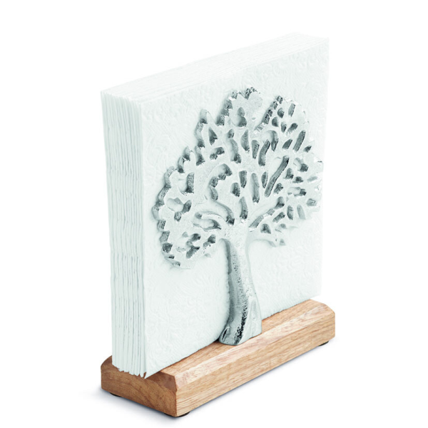 neu: 10-2026 Serviettenhalter Serviettenspender 15x6x18cm Baum silber Napkin holder Tree