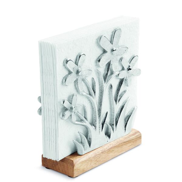 Serviettenhalter Serviettenspender 16x6x18,5cm Blumen silber Napkin holder Flowers