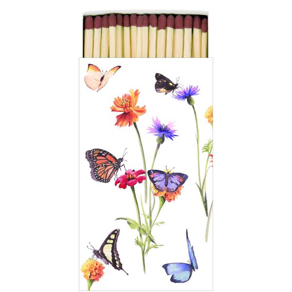 Streichholzpackung 6,5x11cm 45 Streichhölzer Schmetterlingsgarten Matches Butterfly garden white