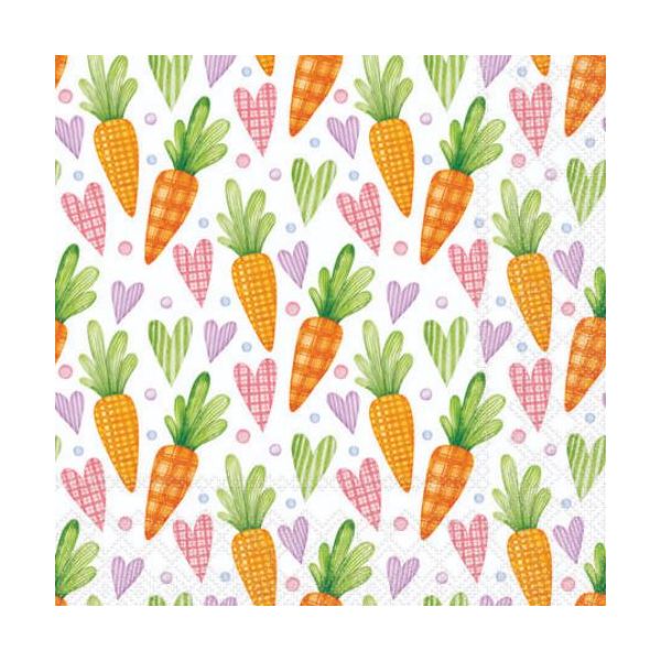 Servietten Cocktail 25x25cm 3-Lagig 20 Servietten  Karotten Möhren Herzen Napkin 25 Carrots and hearts white