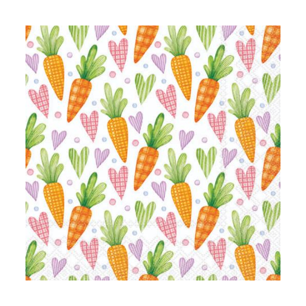 Servietten Cocktail 25x25cm 3-Lagig 20 Servietten  Karotten Möhren Herzen Napkin 25 Carrots and hearts white