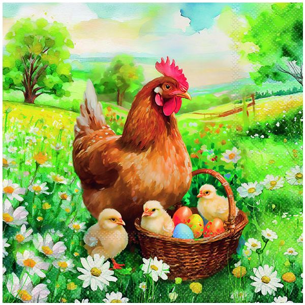 Servietten Lunch 33x33cm 3-Lagig 20 Servietten Ostern Huhn Küken Eier Korb Napkin 33 Easter chicks in meadow
