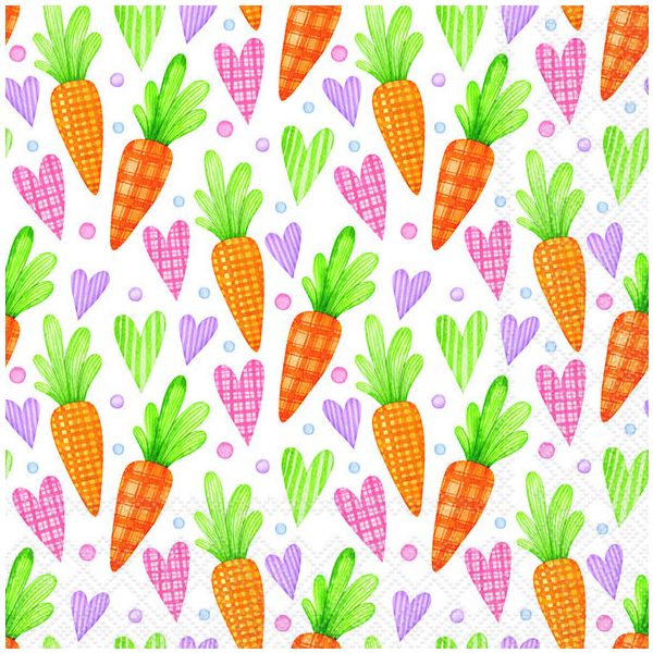 Servietten Lunch 33x33cm 3-Lagig 20 Servietten Karotten Möhren Herzen Napkin 33 Carrots and hearts white