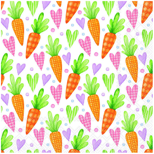Servietten Lunch 33x33cm 3-Lagig 20 Servietten Karotten Möhren Herzen Napkin 33 Carrots and hearts white