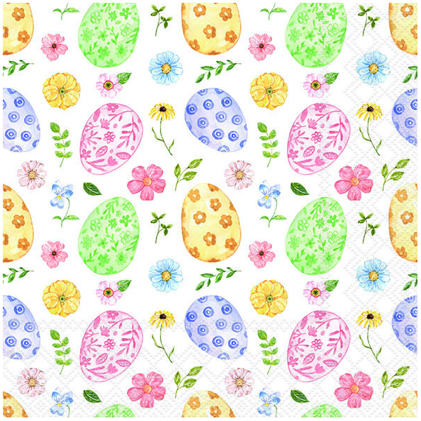 Servietten Lunch 33x33cm 3-Lagig 20 Servietten Ostern farbige Eier Napkin 33 Easter eggs and flowers