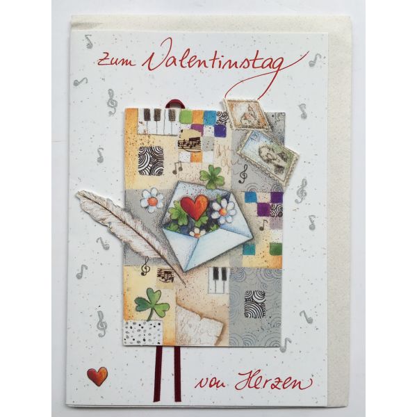 Valentinstag Glückwunschkarte mit Umschlag  Zum Valentinstag von Herzen Notenschlüssel Kunst