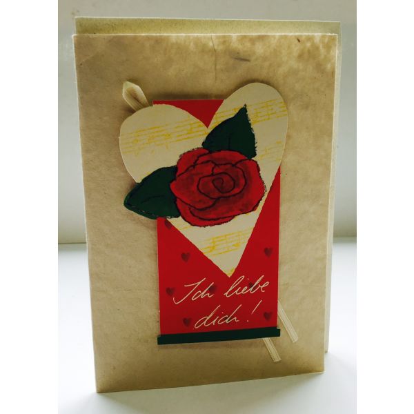 Valentinstag Ich liebe dich Rose auf Herz Grußkarte mit Briefumschlag