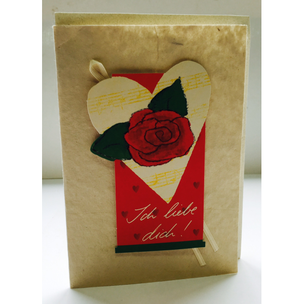 Valentinstag Ich liebe dich Rose auf Herz Grußkarte mit Briefumschlag